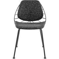 Set Of Two Leaf Dark Gray Fabric And Black Dining Chairs