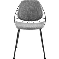 Set Of Two Leaf Light Gray Fabric And Black Dining Chairs