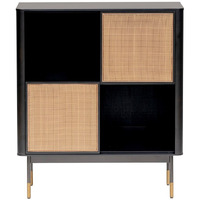Black Wood And Wicker Accent Cabinet