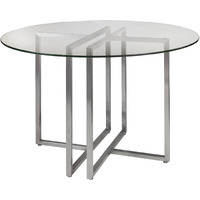 42"" Glass Top Stainless Geo Base Round Dining Table