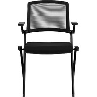 Set Of Two Folding And Stacking Black Mesh Armchairs