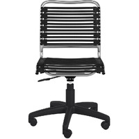 37"" Black And Chrome Flat Bungee Cord Low Back Office Chair