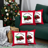 Set Of 4 Christmas Buffalo Check Pick Up Truck Throw Pillows