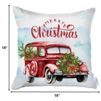 Merry Christmas Vintage Red Car Thow Pillow Cover