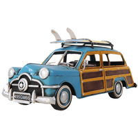 6"" Blue And Yellow Metal Hand Painted Decorative Car