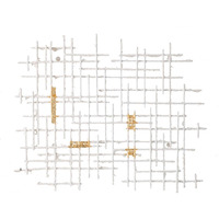Contemporary Large White And Gold Geo Grid Wall Art