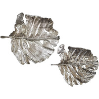 Set Of 2 Shiny Silver Leaves Wall Art