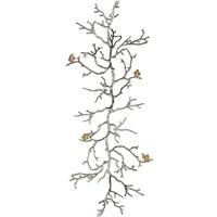 Modern 44"" Silver Branch And Golden Birds Wall Art