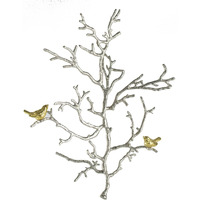 Modern 22"" Silver Branch And Golden Birds Wall Art