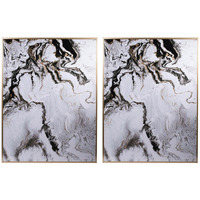 Set Of 2 Ultra Modern White Black And Gold Marblized Wall Art