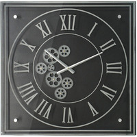 Vintage Style Gears Black And Silver Square Wall Clock