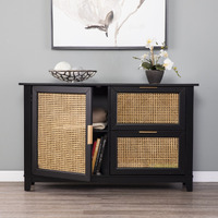 Black And Cane Bamboo Accent Storage Cabinet