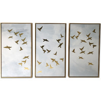 Set Of Three Golden Birds Framed Canvas Wall Art