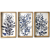 Set Of Three Blue Branches Framed Canvas Wall Art