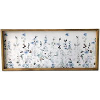 Blue Flower Garden Print Wood Plank Wall Art
