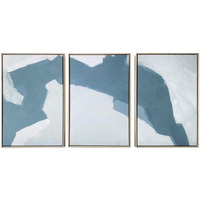 Set Of Three Blues And Grays Abstract Framed Canvas Wall Art