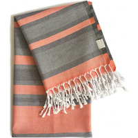 Peach And Dark Grey Striped Design Turkish Beach Blanket