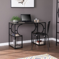 Wood And Iron Writing Desk With Storage