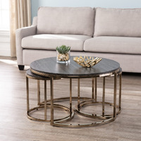 32"" Champagne And Charcoal Manufactured Wood And Metal With Iron Round Coffee Table