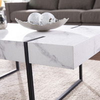 43"" White Faux Marble And Metal Rectangular Coffee Table