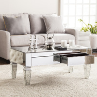41"" Silver Glam Mirrored Glass  Rectangular Mirrored Coffee Table