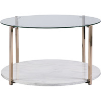 33"" Gold Glam Glass And Faux Marble Two Tier Round Coffee Table