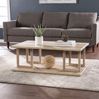 42"" Natural Light Brown Wood Two Tier Rectangular Coffee Table
