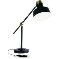 Matte Black And Antiqued Brass Led Adjustable Desk Lamp