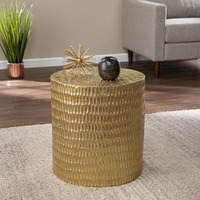 18"" Gold Manufactured Wood And Solid Wood Round End Table