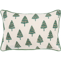 Ivory And Green Modern Christmas Tree Lumbar Throw Pillow