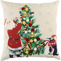 Ivory Vintage Santa And Penguin Christmas Throw Pillow