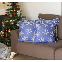Set Of 4 Blue And White Snowflakes Throw Pillows