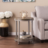 24"" Brown Manufactured Wood And Iron Round End Table With Shelf