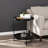 24"" Black Manufactured Wood And Iron Round End Table With Shelf