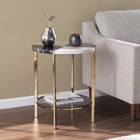 24"" Black Manufactured Wood And Iron Round End Table With Two Shelves