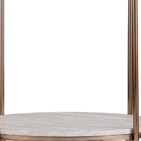 24"" Champagne Faux Marble And Iron Round End Table With Shelf