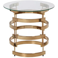 21"" Champagne Glass And Iron Round End Table