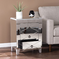 26"" Silver Manufactured Wood And Iron Rectangular Mirrored End Table With Three Drawers And
