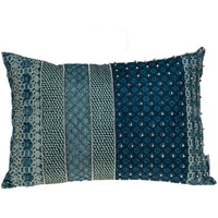 Blue And Aqua Beaded Embroidered Decorative Throw Pillow