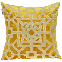 Beige And Mustard Lattice Yellow Velvet Throw Pillow
