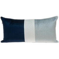 Navy Blue And Silver Quilted Colorblock Velvet Lumbar Throw Pillow