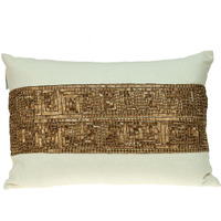 Glam Off White With Golden Sequins Lumbar Throw Pillow