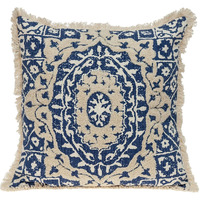 Boho Garland Beige And Navy Blue Decorative Accent Pillow