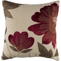 Red Beige Floral Down Filled Throw Pillow