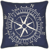 Navy White Nautical Compass Down Throw Pillow