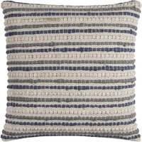 Blue Beige Nubby Texture Bands Throw Pillow
