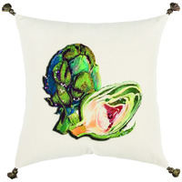 White Green Embroidered Artichoke Throw Pillow