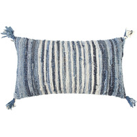 Denim Blue Repurposed Woven Strips Lumbar Pillow