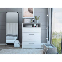 Modern White Four Drawer Dresser With Hutch