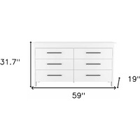 58"" White Six Drawer Double Dresser